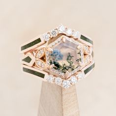 Moss Agate Engagement Ring, Staghead Designs, Ring Guard, Agate Engagement Ring, Diamond Accent Ring, Lucy In The Sky, Moss Agate Ring, Ring With Diamond, Ceramic Rings