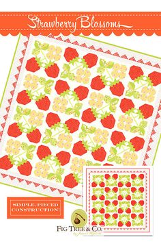 1 Moda Quilt Pattern STRAWBERRY BLOSSOMS by Fig Tree Quilt Measures 67" X 67" Full Color Pattern Listing is for the pattern only Pastry Shop Quilts  Where Every Order is a Gift to Yourself  Pet Free & Smoke Free Environment Strawberry Quilt, Tree Quilt Pattern, Tree Quilts, Cake Quilt, Heart Quilt Pattern, Strawberry Flower, Spring Quilts, Tree Quilt, Heart Quilt