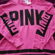 Brand New With Tag, Never Been Worn. Colors Are Pink And Black. Size Small, Fits Slightly Bigger. Second Picture Shows Detail For Both Arms. Third Shows The Back Which Is Just Plain. Any Questions, Feel Free To Ask. Pink Stretch Top For Streetwear, Sporty Pink Long Sleeve Top, Sporty Long Sleeve Pink Tops, Pink Letter Print Top For Winter, Pink Tops With Letter Print For Winter, Winter Pink Top With Letter Print, Oversized Pink Winter Top, Winter Oversized Pink Top, Pink Stretch Crew Neck Sweatshirt