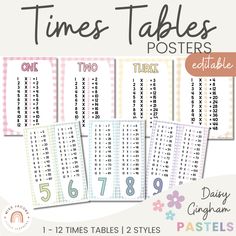 Daisy Gingham Pastels Times Table & Multiplication Facts Posters - Miss Jacobs Little Learners Times Table Poster, 12 Times Table, Table Multiplication, Growth Mindset Display, Maths Display, Math Wall, English Posters, Teacher Classroom Decorations, Modern Classroom