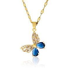 PRICES MAY VARY. 🌈 Non Tarnish Plated 18k Gold Necklace - This butterfly necklace is made of delicate stainless steel plated with 18k and AAAA zircon stones, lead-free, nickel-free and non-allergenic, so you don't have to worry about rusting or tarnishing when you wear it, and it will keep its shine for a long time 🌈 Butterfly Jewelry Gifts - The zirconia portion of the necklace is a very deep blue color that is mesmerizing, and its chain looks shimmering at different angles, Modern,Minimal an Gold Crystal Butterfly Jewelry, Gold Butterfly-shaped Crystal Jewelry, Aesthetic Pendant, Gold Butterfly Necklace, Gift Aesthetic, Butterfly Necklace Gold, Necklace Butterfly, Friendship Necklace, Zirconia Necklace