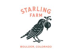 the logo for starling farm in boulder, colorado with a black bird on it's head