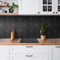 the kitchen counter is clean and ready to be used as an appliance for cooking