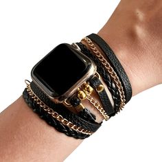 Handmade fashion Apple Watch band is created special for you to match any outfit from office to the dance floor, will make fill you special during the day and even the night.Perfect gift for loved ones, friends or family member. Perfect gift for loved ones, friends or family member. Will create unforgettable memory if giving for Christmas, Birthday, Thanksgiving or any other memorable day. Watch Band fits Apple Watch 38 40 41 42 44 45 49mm Designed for Apple Watch 9 8 7 6 5 4 3 2 1 SE Series Nik Adjustable Black Metal Watch Bands, Adjustable Metal Wristband With Bracelet Strap, Trendy Metal Wristband For Party, Trendy Gold Watch Accessories With Leather Strap, Trendy Gold Watch With Leather Strap, Adjustable Metal Wristband For Parties, Trendy Black Metal Watch Bands, Adjustable Metal Wristband For Party, Adjustable Metal Party Wristband