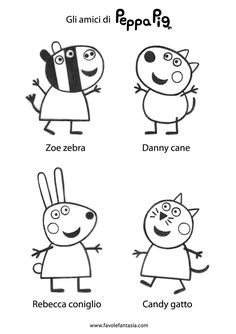 peppa pig coloring page with four different characters