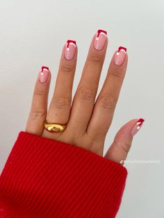 Santa Hat Nails, Easy Nails, French Nail Designs, Nail Swag, Xmas Nails, Christmas Nail Designs