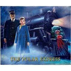 the polar express movie poster with an image of two people standing next to a train