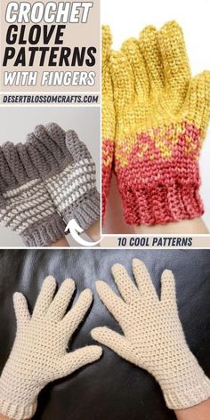 crochet gloves with fingers collage Glove Patterns Free, Free Crochet Glove Patterns, Free Gloves Crochet Pattern, Crochet Hand Free Pattern, Free Pattern Crochet Fingerless Gloves, Crocheted Gloves Free Pattern, Winter Crochet Free Patterns, How To Crochet A Glove, Crochet Finger Gloves Free Pattern