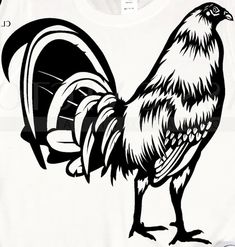 a black and white drawing of a rooster