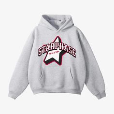 SP Beastar Oversized Fleece Hoodie – Starphase Oversized Gray Hoodie With Logo Print, Gray Logo Print Hoodie For Streetwear, Oversized Hoodie With Branding For Streetwear, Casual Oversized Hoodie With Star Print, Cotton Hoodie With Star Print, Trendy Cotton Hoodie With Star Print, Oversized Cotton Sweatshirt With Star Print, Long Sleeve Star Print Sweatshirt For Streetwear, Oversized Cotton Hoodie With Star Print