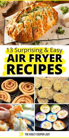 air fryer recipe collage with text that reads, 13 surprising and easy air fryer recipes