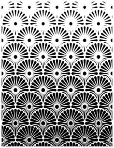 an intricate black and white pattern with circles, lines, and flowers on it's sides