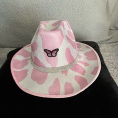 Pink Cow Print Cowgirl Hat, Handmade And Never Worn! Trendy White Sun Hat For Festival, Fun Pink Fedora Hat, Pink Fedora Hat Fun Style, Cute Spring Festival Hat, Trendy Pink Brimmed Hat, Trendy Fedora For Festival, Trendy Festival Mini Hats, Casual White Wide Brim Mini Hats, Cute White Sun Hat With Short Brim