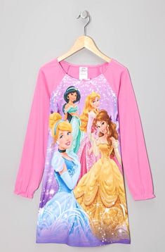 rand New, with Tag! Pink Disney Princess Shining Moment Nightgown - Girls Size : 8 She'll sleep like royalty in this pretty nightgown featuring her favorite princesses, bow detailing, and ruffled sleeves. Features Jasmine, Belle, Cinderella and Aurora featured in a colorful, full front graphic. Gathered elastic sleeves cuffs for a custom fit. A roomy elasticized round collar with a small pink accent bow that adds to the charm. Of a breathable, silky polyester fabric. 100% polyester Machine wash Spring Cartoon Print Sleepwear For Bedtime, Character Print Long Sleeve Sleepwear For Pajama Party, Multicolor Cartoon Print Sleepwear With Long Sleeves, Multicolor Character Print Sleepwear, Character Print Long Sleeve Sleepwear For Sleepover, Long Sleeve Sleepwear With Character Print, Multicolor Character Print Sleepwear For Pajama Party, Long Sleeve Character Print Sleepwear, Pink Long Sleeve Sleepwear With Cartoon Print