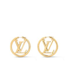 Products by Louis Vuitton: Louise Hoop GM Earrings Logo Lv, Louis Vuitton Official Website, Louis Vuitton Official, Color Dorado, Earrings Collection, All Fashion, Silver Color, Timeless Design, Metallica