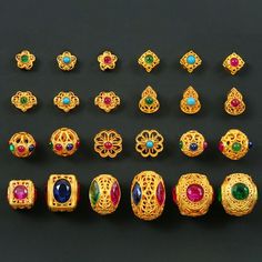 18K Gold Ancient Gold Hollow Spacer Beads Inlaid Zircon/Turquoise Antique Ethnic Style Beads For Jewelry Making ❤ Material: 18K Gold/Zircon/Turquoise ❤ Size: (approx.) #A Diameter Size: 5.5mm / hole diameter: 1.5mm / Thickness: 3.8mm / Weight: 0.24grams #B Diameter Size: 5.5mm / hole diameter: 1.5mm / Thickness: 3.8mm / Weight: 0.24grams #C Diameter Size: 5.5mm / hole diameter: 1.5mm / Thickness: 3.8mm / Weight: 0.24grams #D Diameter Size: 6.2mm / hole diameter: 1.5mm / Thickness:4.5mm / Weight: Paracord Beads, Brass Accessories, Jewellery Making Materials, Charm Beads, Small Pendant, Beads For Jewelry Making, Ethnic Style, Beads For Jewelry, Ethnic Fashion