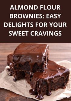 two brownies with chocolate frosting on top and the words, almond flour brownies easy