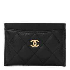 This is an authentic CHANEL Caviar Quilted Card Holder in Black. This card case is crafted of pebbled caviar leather in black. It features a small GOLD Chanel CC logo on the front and opens to a black fabric interior. Gold Chanel, Chanel Caviar, Cc Logo, Black Fabric, Card Case, Card Holder, Chanel, ? Logo, Leather