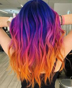 Fire Ombre Hair, Galaxy Hair, Hair Color Underneath, Rainbow Hair Color, Creative Hair Color