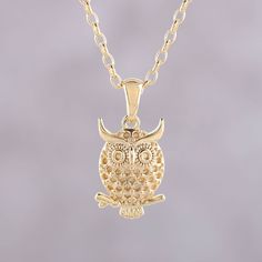 Crated of sterling silver bathed in 22k gold, this hooting owl makes a watchful companion wherever you take it. Indian artisan Bhavya Jain designs this accessory, adorning the neck on sterling cable chain. Sterling Silver Owl, Owl Pendant Necklace, Silver Owl, Owl Pendant, Sterling Silver Necklace Pendants, Silver Band Ring, Silver Spring, Sterling Silver Bands, Exquisite Jewelry