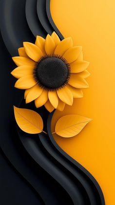 a yellow and black background with a sunflower