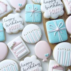 decorated cookies with happy birthday written on them