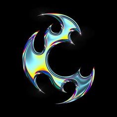 the letter c is made up of colorful swirls and sparkles on a black background