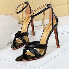 Stilettos Hollow Out-Heeled Sandals Party Shoes Heels, Stilettos Heels, Summer High Heels, Heels Stilettos, Leather High Heels, Women Sandals, Open Toe Sandals, High Heels Stilettos, Party Shoes