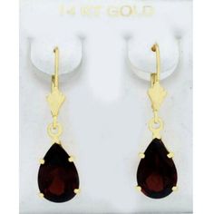 Condition: New With Tags Total Carat Weight: 8.36 Carats Style: Drop/Dangle Fastening: Leverback Main Stone Color: Brownish/Deep Red Metal Purity: 14k Main Stone: Garnet Main Stone Creation: Natural Metal: Yellow Gold Main Stone Shape: Pear Type: Earrings Red T, Deep Red, Red Gold, Stone Color, Garnet, Gold Color, Pear, Dangle Earrings, Jewelry Earrings