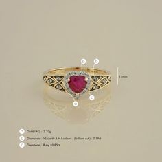 Gold(14K) : 3.10g Diamonds : (VS clarity & H-I colour) : (Brilliant cut ) : 0.19ct Gemstone : Ruby : 0.85ct Stackable Ring Sets, Timeless Ring, Handmade Packaging, Instagram Famous, Sitting Pretty, Neutral Colour Palette, Ruby Ring, Love Symbols, Its My Birthday