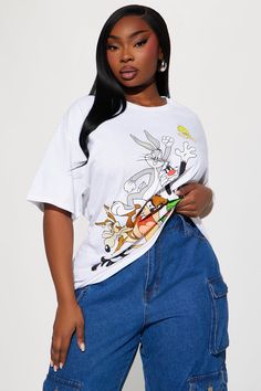 Available In Red. Looney Tunes Graphic Crew Neck Short Sleeve Disclaimer: Due To The Printing Process A Difference In Saturation May Occur. Each Garment Is Unique. 100% Cotton Imported | Gangs All Here Looney Tunes Tee Shirt in White size 3X by Fashion Nova Curve Dresses, Mens Activewear, Matching Dresses, White Fashion, Looney Tunes, Set Dress, Printing Process, Jumpsuit Dress, Everyday Essentials Products