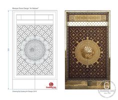 an image of the design for a decorative wall panel with gold and white designs on it