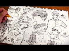 someone is drawing some anime characters on paper