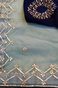 Gota Patti Neck Design, Gotta Patti Lace Design On Suit, Embroidery Suits Design Latest, Simple Hand Embroidery Designs, Dupatta Designs Ideas, Duppattas Designs Ideas, Velvet Gowns