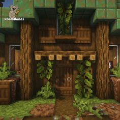 an image of a room in minecraft with plants and rocks on the floor,