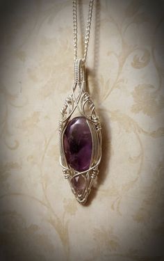 Unique Amethyst Wire Wrapped Crystal Necklace, Wire Wrapped Amethyst Pendant Jewelry, Purple Wire Wrapped Pendant Jewelry, Purple Wire-wrapped Silver Jewelry, Wire Wrapped Amethyst Pendant, Elven Jewelry, Mushroom Jewelry, Wire Wrapped Crystal, Wrapped Crystal