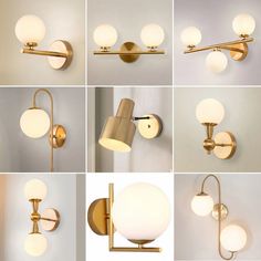 several images of different lighting fixtures in various shapes and sizes, including one wall light