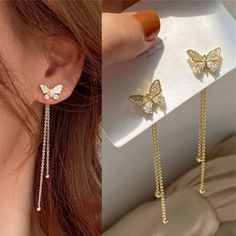 Brand New Long Temperament Tassel Butterfly Earrings!!! High Quality, Great As A Birthday Gift, Anniversary Gift, Gift To A Friend Or Family Member.. Even Christmas Which Is Coming Soon!!! Comes In A Jewelry Gift Box!! **Any Questions Feel Free To Message Me!! Jewelry Goals, Butterfly Rhinestone, Long Pearl Earrings, Romantic Earrings, Korean Jewelry, Wedding Pendant, Long Tassel Earrings, Jewelry Simple, Tassel Drop Earrings