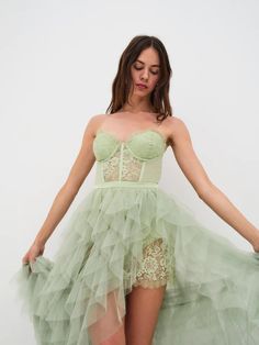 Bustier Gown | For Love & Lemons Green Floor-length Dresses With Lined Bodice, Green Lace Bodice Evening Dress, Strapless Green Dress With Boned Bodice, Green Strapless Dress With Boned Bodice, Strapless Lace Bodice Cocktail Dress, Green Cocktail Dress With Lined Bodice, Green Dresses With Boned Bodice, Green Dresses With Boned Fitted Bodice, Green Dress With Fitted Bodice