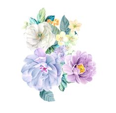 a bouquet of flowers painted in watercolor on a white background