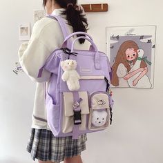 Preppy Purple, High School Bags, Multi Colored Bag, Mark Ryden, Kawaii Backpack, Backpack Clothes, Retro Candy, Travel Rucksack, Purple Backpack