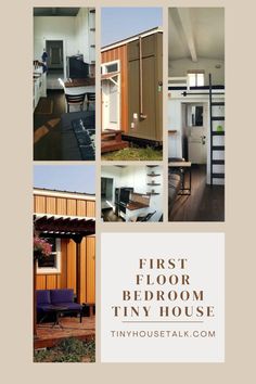 the first floor bedroom tiny house is shown