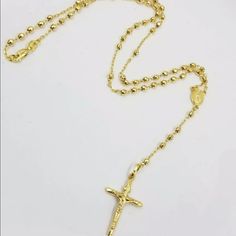 Real 14k Yellow Gold Diamond Cut Rosary Necklace 21" Necklace Is 18" With 3" Extension. Will Be Tighter On Men Neck. Bead Width Is 2mm. Very Nice High Quality Rosary That Will Last Forever! 100% Real Solid Gold Spiritual Gold Necklaces With Diamond Cut, Gold Diamond Cut Necklace With Round Beads, Spiritual Single Strand Yellow Gold Jewelry, Spiritual Yellow Gold Single Strand Jewelry, Yellow Gold Jewelry With Diamond Cut Round Beads, Gold Diamond-cut Necklace With Round Beads, Gold Necklace With Diamond-cut Round Beads, Affordable Gold Spiritual Rosary, Adjustable Gold Rosary With Cross