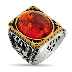 OTTASILVER Amber Ring in Silver Classic Polished Gemstones As A Gift, Classic Polished Gemstones For Gift, Classic Polished Gemstones For Gifts, Luxury Silver Ruby Cabochon Ring, Polished White Gold Gemstones For Gift, Polished White Gold Gemstones As Gift, White Gold Gemstones With Polished Finish For Gift, Red Rectangular Jewelry With Polished Finish, Luxury Rings With Gemstone Accents For Gift