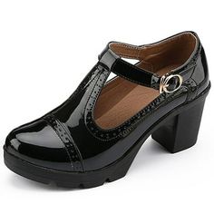 Dadawen Women's Mary Jane Pumps:Classic Mary Jane style, paired with block heel, thick platform, and oxford toe, creating a simple and versatile look that can be worn at various occasions. Size: M.  Color: Black.  Gender: female.  Age Group: adult. Oxford Shoes Heels, Platform Oxfords, Oxford Platform Shoes, Casual High Heels, Mid Heel Shoes, Womens Mary Janes, Platform Block Heels, Oxford Heels, Leather Oxford Shoes