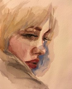 a watercolor painting of a woman's face