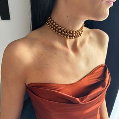 Fall in love with this three layers burnt orange pearls choker necklace. Good to wear with your everyday outfits or to give a bit of sophistication to your evening dress.  This choker necklace would be perfect for your bridesmaids to match their dresses and create a seamless look! I actually have a discount code if you buy more than 3 necklaces for your bridesmaids or flower girls. Add this code at the checkout and you will get 25% OFF: BRIDESMAIDS (this code is valid when you're buying 3 or mor Formal Choker With Round Beads, Gold Pearl Chain Choker For Party, Elegant Gold Choker With Round Beads, Gold Choker With Round Beads For Parties, Beaded Pearl Choker Necklaces For Party, Gold Beaded Choker For Parties, Gold Beads Choker For Party, Elegant Adjustable Gold Bead Choker, Gold Choker With Pearl Chain And Round Beads