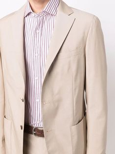 Zegna single-breasted Suit - Farfetch Neutral Beige, All Brands, Welt Pocket, Single Breasted, Men's Blazer, Top Brands, Salt, Cotton Blend, Blazer