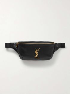 SAINT LAURENT Cassandre textured-leather belt bag Designer Belt Bag With Gold-tone Hardware For Travel, Luxury Travel Belt Bag With Dust Bag Included, Designer Leather Belt Bag For Travel, Designer Belt Bag With Gold-tone Hardware For Everyday Use, Luxury Black Leather Belt Bag, Luxury Evening Belt Bag, Designer Leather Belt Bag With Gold-tone Hardware, Luxury Leather Belt Bag For Travel, Luxury Leather Belt Bag For Business