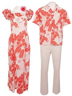 Lanai Coral Cotton Men's Hawaiian Shirt Puff Sleeve Long Dress, Hawaiian Outfits, Hawaiian Clothing, Island Dresses, Polynesian Dress, Hawaiian Design, Hawaiian Dresses, Sleeve Long Dress, Hawaiian Designs